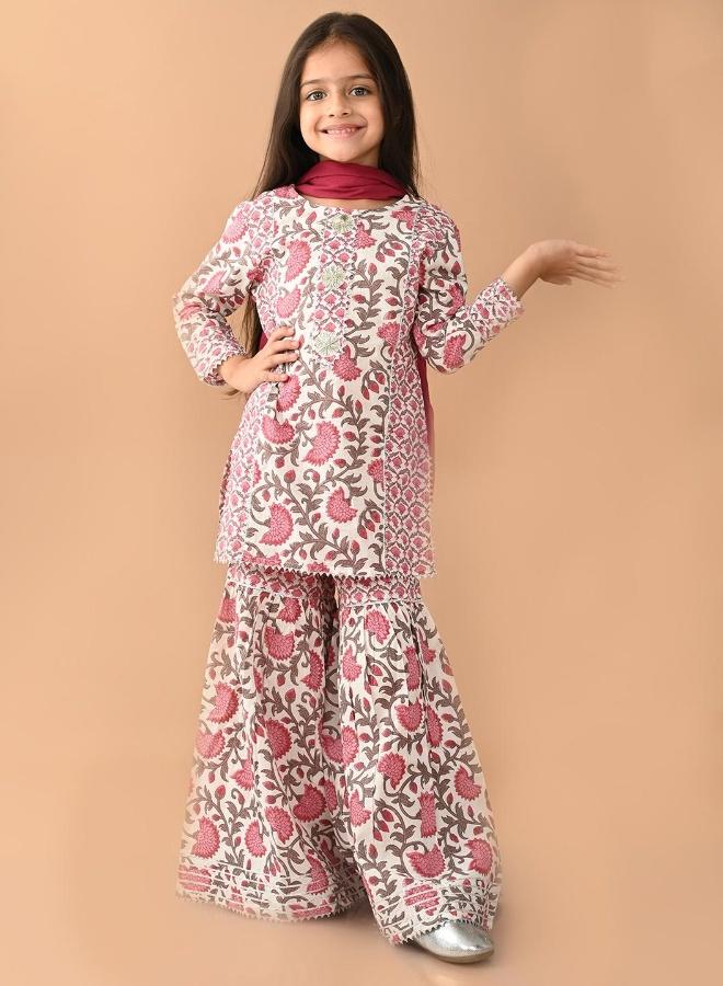 LILPICKS Girls White Multi Kurta Set - Image 3