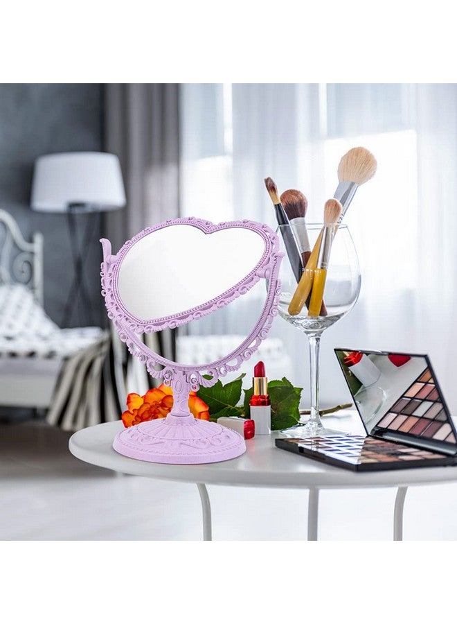 AKOAK 1 Pack Simple And Lovely Heartshaped Cosmetic Mirror Plastic Doublesided Rotatable Dresser Mirror Lightweight Mirror Bathroom Bedroom Mirror （Fourcolor）(Purple) - Image 3