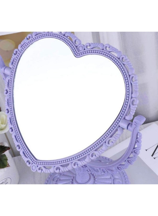 AKOAK 1 Pack Simple And Lovely Heartshaped Cosmetic Mirror Plastic Doublesided Rotatable Dresser Mirror Lightweight Mirror Bathroom Bedroom Mirror （Fourcolor）(Purple) - Image 4
