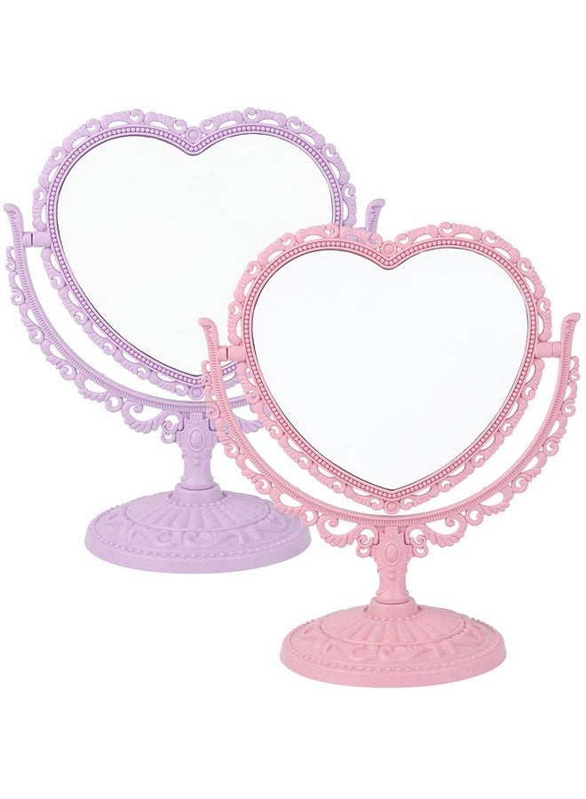 AKOAK 1 Pack Simple And Lovely Heartshaped Cosmetic Mirror Plastic Doublesided Rotatable Dresser Mirror Lightweight Mirror Bathroom Bedroom Mirror （Fourcolor）(Purple) - Image 5