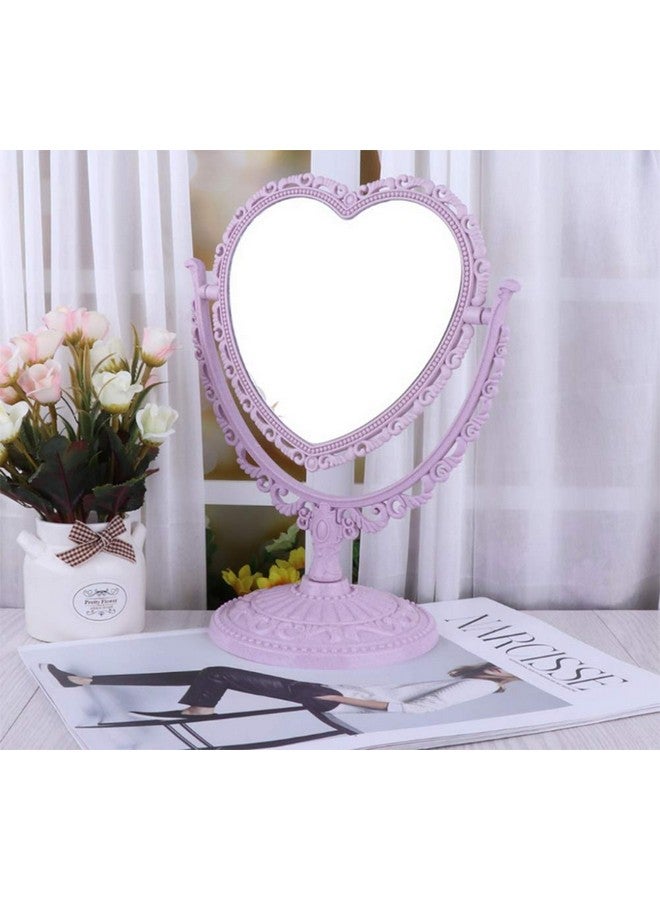 AKOAK 1 Pack Simple And Lovely Heartshaped Cosmetic Mirror Plastic Doublesided Rotatable Dresser Mirror Lightweight Mirror Bathroom Bedroom Mirror （Fourcolor）(Purple) - Image 2