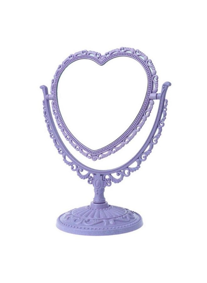 AKOAK 1 Pack Simple And Lovely Heartshaped Cosmetic Mirror Plastic Doublesided Rotatable Dresser Mirror Lightweight Mirror Bathroom Bedroom Mirror （Fourcolor）(Purple) - Image 1
