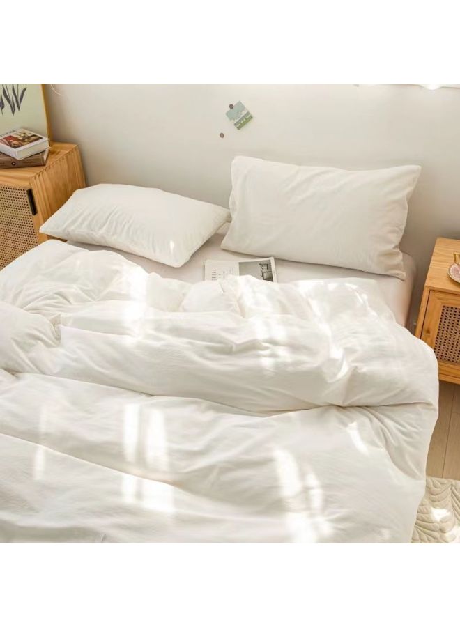 غطاء لحاف فندقي مباشر من المصنع، ملاءة سرير من القطن المغسول باللون الأبيض، غطاء لحاف بسيط للفندق، غطاء سرير مزدوج، غطاء وسادة - اللون: 220 × 240 [غطاء لحاف مربع قطعة واحدة] - المواصفات: Ins【أبيض سادة】 - Image 4