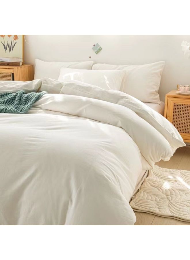 غطاء لحاف فندقي مباشر من المصنع، ملاءة سرير من القطن المغسول باللون الأبيض، غطاء لحاف بسيط للفندق، غطاء سرير مزدوج، غطاء وسادة - اللون: 220 × 240 [غطاء لحاف مربع قطعة واحدة] - المواصفات: Ins【أبيض سادة】 - Image 1