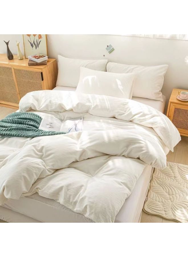 غطاء لحاف فندقي مباشر من المصنع، ملاءة سرير من القطن المغسول باللون الأبيض، غطاء لحاف بسيط للفندق، غطاء سرير مزدوج، غطاء وسادة - اللون: 220 × 240 [غطاء لحاف مربع قطعة واحدة] - المواصفات: Ins【أبيض سادة】 - Image 2