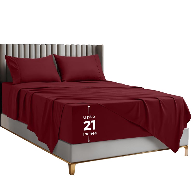 Utopia Bedding Deep Pocket Queen Sheet Set Fits Mattresses Up to 21 inches Cooling Soft Breathable OekoTEX 4 Piece Bed Sheets Burgundy