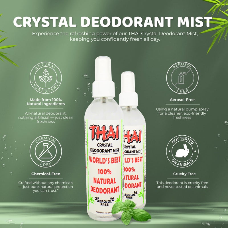 Thai Deodorant Stone Crystal Mist Natural Deodorant Spray 8 oz. Bundle, Pack of 2 - Image 2