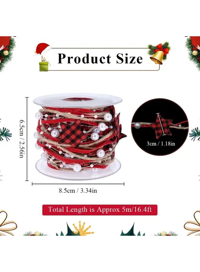 1pc Black Red Checkered Star Pattern Christmas Bead Chain 5 Yards Roll - Image 5