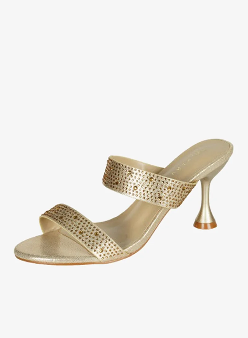 Zayna Gold 221-73 Zayna Ladies  Fashion Mid Heel Slip on 8TV95-8 Gold for Women | Best Price UAE
