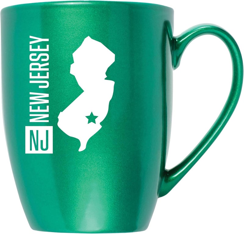 Elanze Designs Elanze Designs Silhouette State of New Jersey NJ Trenton Capital City Laser Engraved 10 Ounce Glossy Ceramic Classic Coffee Mug Hot Cold Beverage Cup Kitchen Drinkware Metallic Emerald Green  - Image 1