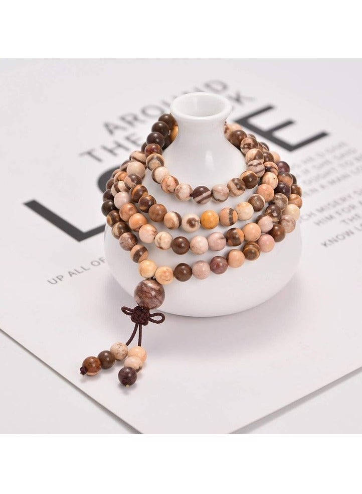 AD Beads Natural Gemstones Buddhist 108 Prayer Healing Beads Mala Stretchy Bracelet Necklace 6mm (Black Lava) - Image 2