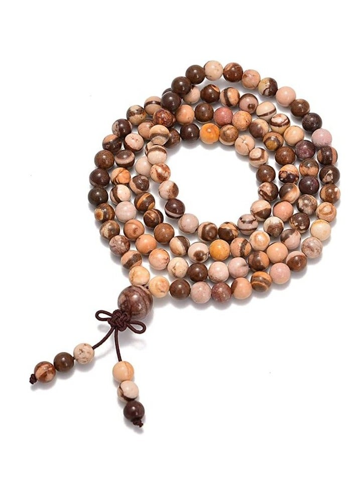 AD Beads Natural Gemstones Buddhist 108 Prayer Healing Beads Mala Stretchy Bracelet Necklace 6mm (Black Lava) - Image 1