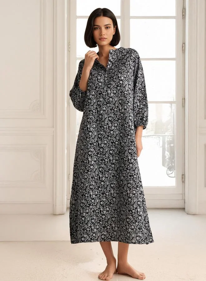 سبلاش فيڤ فستان نوم بأكمام طويلة وطبعة قطنية