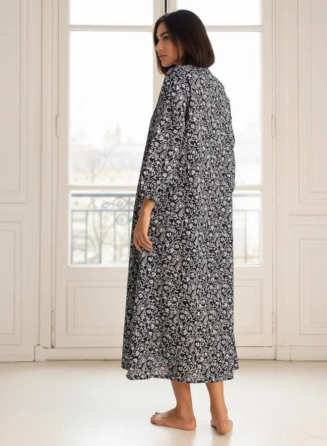 سبلاش فيڤ فستان نوم بأكمام طويلة وطبعة قطنية