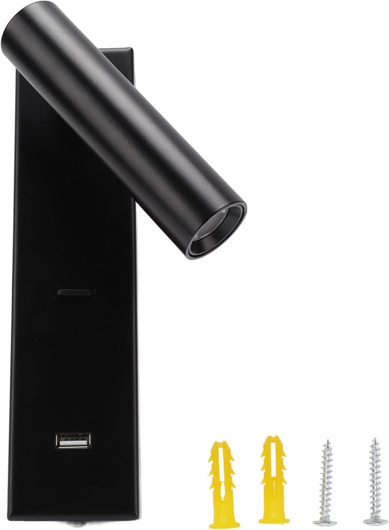 LED Wall Mounted Reading Light, Black, USB Port – Simple Stylish Design, 350° Rotatable Head, Wall Lights for Bedroom Living Room - Image 1