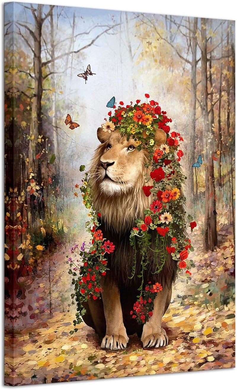 iHAPPYWALL Flower Lion Canvas Wall Art - Image 1