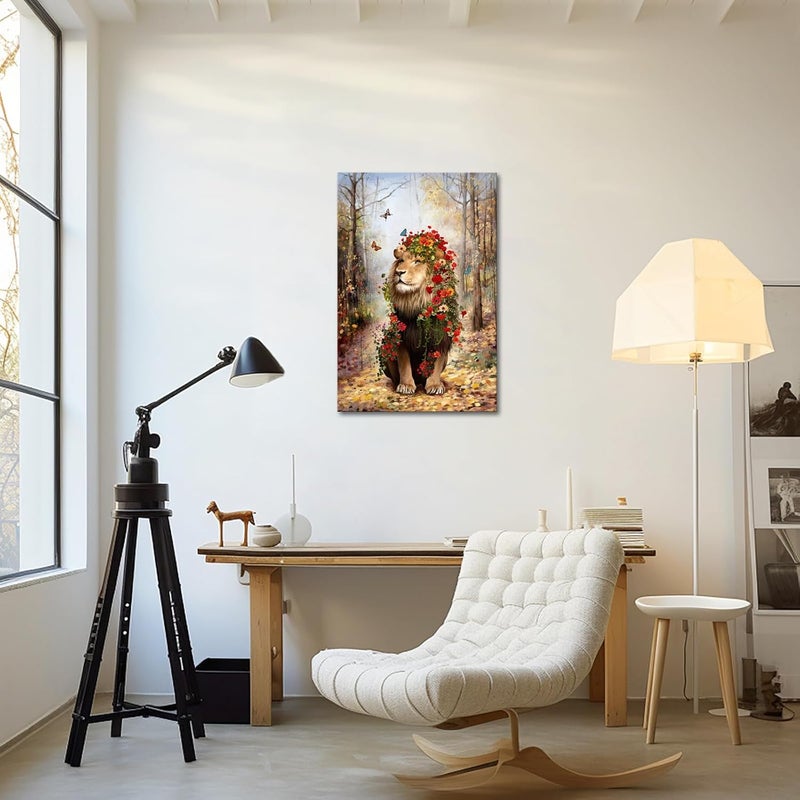iHAPPYWALL Flower Lion Canvas Wall Art - Image 3