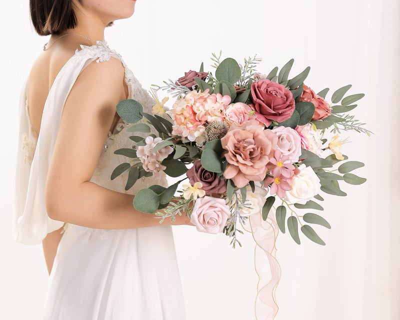 Koroni Flowers Artificial Flowers Combo Box Set Dusty Rose Fake Flowers Bulk Flower Leaf with Stems for DIY Wedding Bouquets Centerpieces Baby Shower Party Home Decorations - Image 3