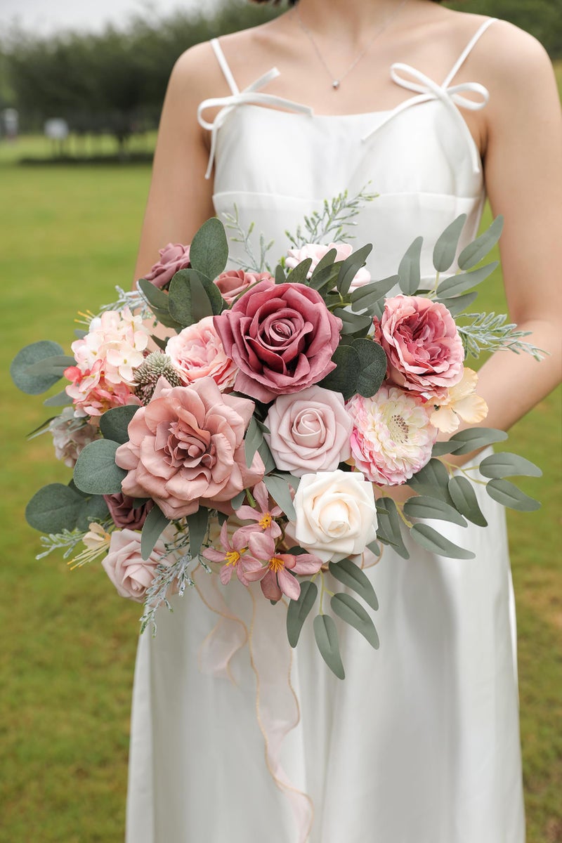 Koroni Flowers Artificial Flowers Combo Box Set Dusty Rose Fake Flowers Bulk Flower Leaf with Stems for DIY Wedding Bouquets Centerpieces Baby Shower Party Home Decorations - Image 2