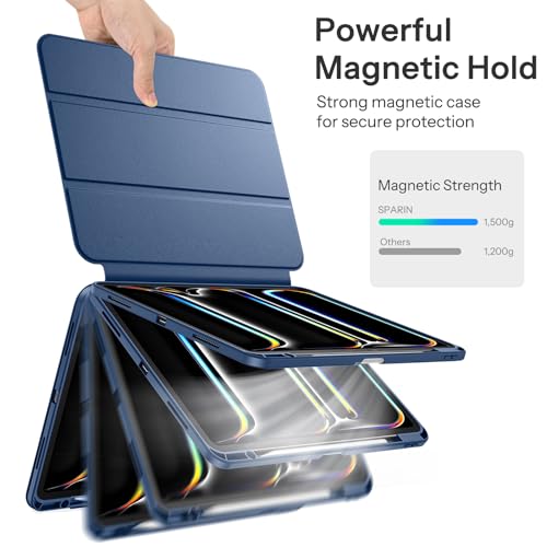SPARIN Case for iPad Pro 13 inch 2025/2024-M4 M5 with Pencil Holder, Detachable Magnetic Hybrid Protective Case, Portrait/Landscape Stand, Auto Wake/Sleep -Navy Blue - Image 3