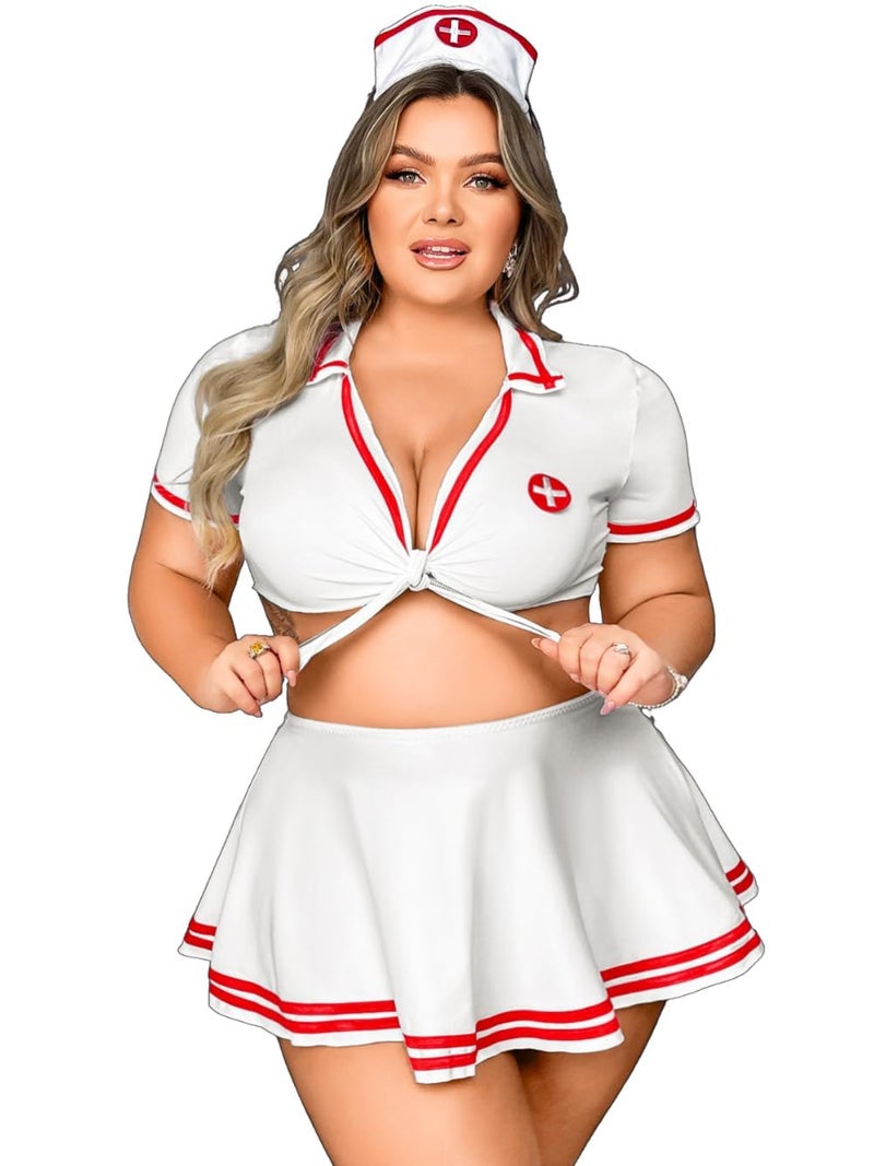 GirlFriend Plus Size Cute Daily Lingerie Costume,Cosplay Outfit for Curvy Women,4 Piece Valentines Halloween Outfits White - Image 1