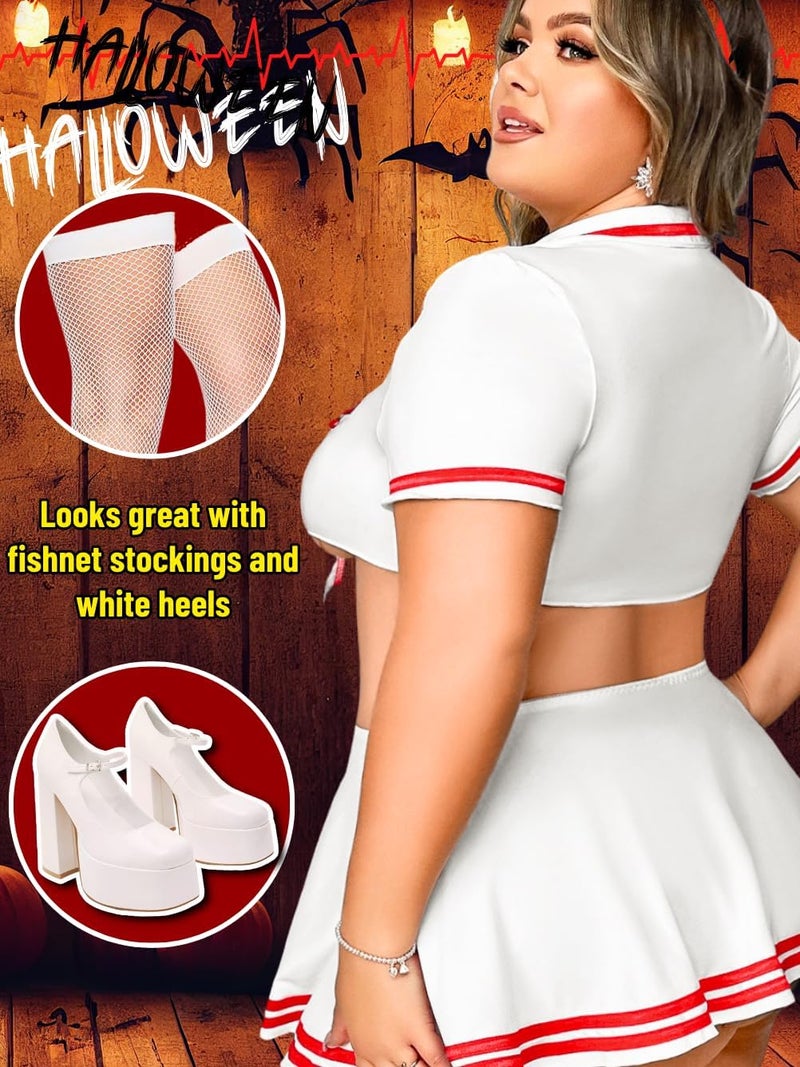 GirlFriend Plus Size Cute Daily Lingerie Costume,Cosplay Outfit for Curvy Women,4 Piece Valentines Halloween Outfits White - Image 4