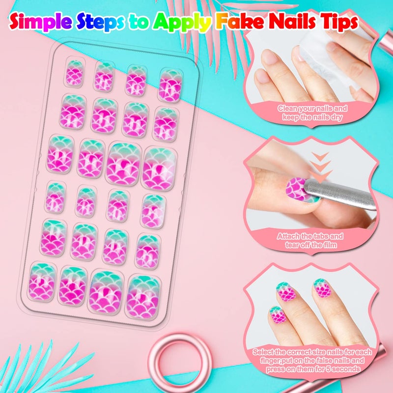 Labeol 144 Pieces Press On Nails for Kids Children Fake Nails for Girls Artificial Kids Press on Nails Full Cover Short Acrylic Stick On Nails False Nail Tips Kit for Girls Nail Art Decoration - Image 3