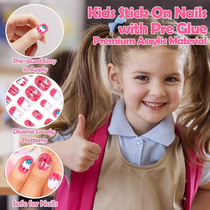 Labeol 144 Pieces Press On Nails for Kids Children Fake Nails for Girls Artificial Kids Press on Nails Full Cover Short Acrylic Stick On Nails False Nail Tips Kit for Girls Nail Art Decoration - Image 4
