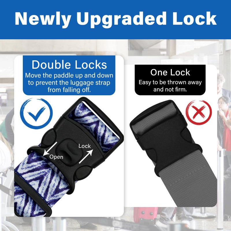 ZHOMA 2 Pack Luggage Straps for Suitcases, Adjustable Travel Belt with Double Lock and Quick Release Buckle, Heavy Duty Nylon Bag Packing Strap, Unique Identifiers Business Travel Accessories-Blue Wave - Image 2