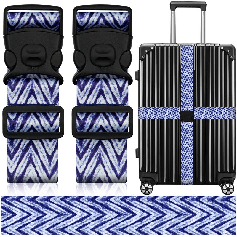 ZHOMA 2 Pack Luggage Straps for Suitcases, Adjustable Travel Belt with Double Lock and Quick Release Buckle, Heavy Duty Nylon Bag Packing Strap, Unique Identifiers Business Travel Accessories-Blue Wave - Image 1