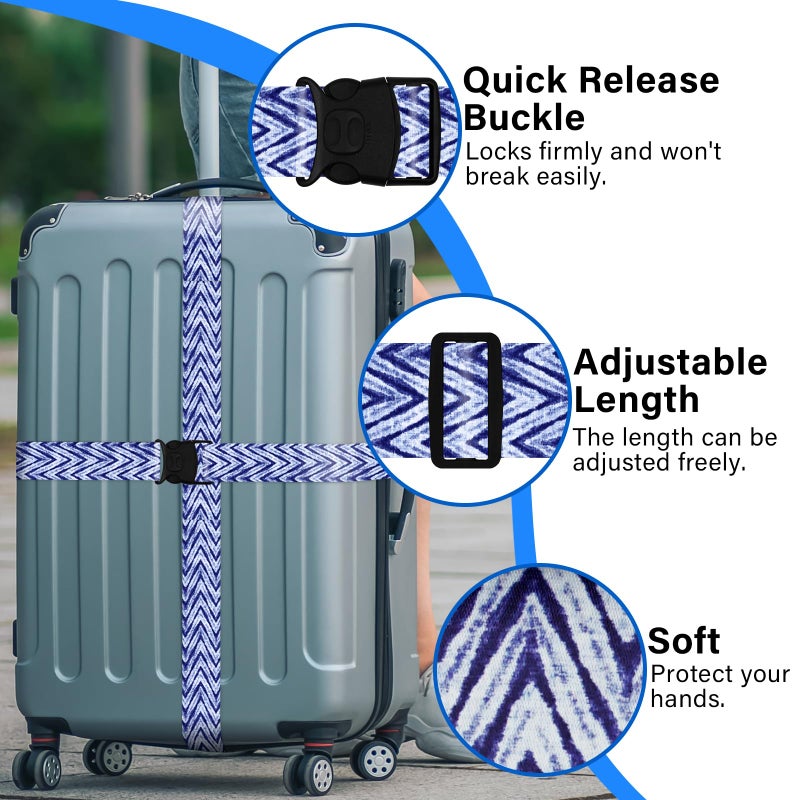 ZHOMA 2 Pack Luggage Straps for Suitcases, Adjustable Travel Belt with Double Lock and Quick Release Buckle, Heavy Duty Nylon Bag Packing Strap, Unique Identifiers Business Travel Accessories-Blue Wave - Image 4