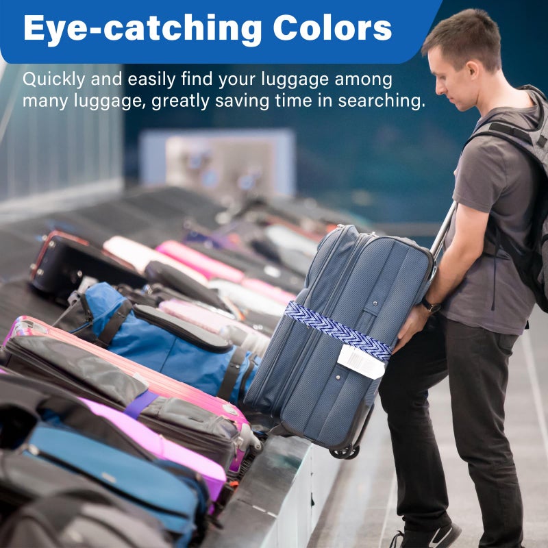ZHOMA 2 Pack Luggage Straps for Suitcases, Adjustable Travel Belt with Double Lock and Quick Release Buckle, Heavy Duty Nylon Bag Packing Strap, Unique Identifiers Business Travel Accessories-Blue Wave - Image 5