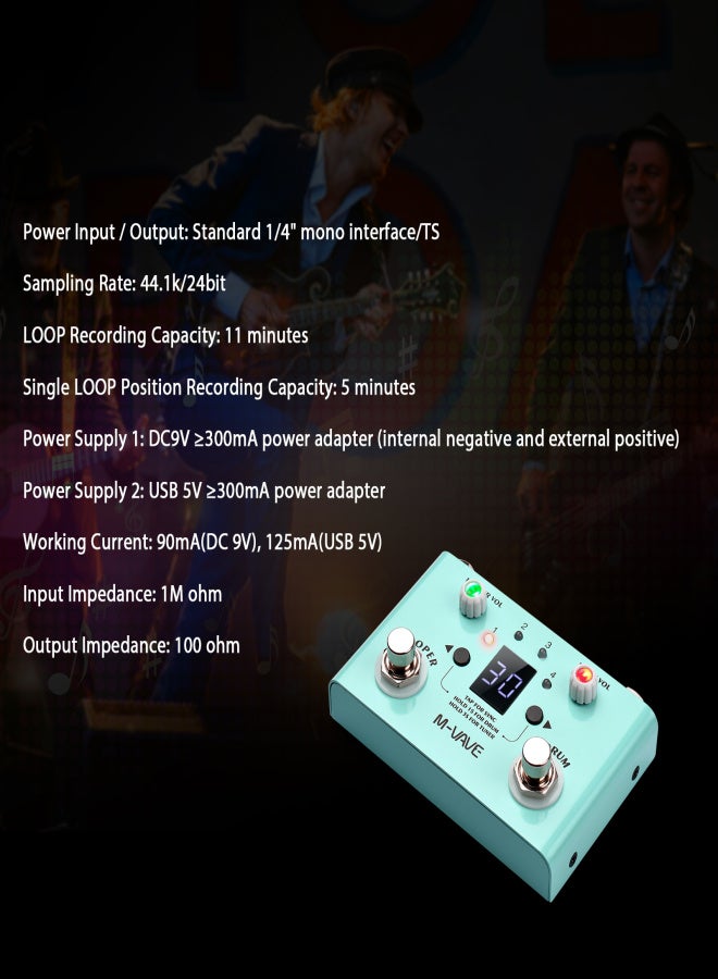 M-VAVE LOST TEMPO Effect Pedal Drum & Looper Effector Mini 2-in-1 Looper & Drum Machine Double Footswitch Looper Pedal Looper Guitar Pedal 30 Drums & 4 Loops High Precision Tuner - Image 5
