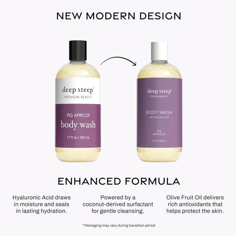 Deep Steep Body Wash, Fig Apricot, 17 oz â€“ Hydrating Shower Gel with Hyaluronic Acid, Shea Butter, Aloe Vera & Argan Oil â€“ Vegan, Clean Beauty, Clean & Refreshed Skin - Image 3