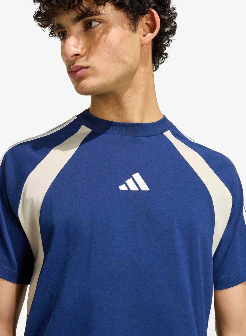 Adidas DKBLUE/WONALU/OWHITE Seasonal Essential Colorblock T-Shirt for Men | Best Price UAE
