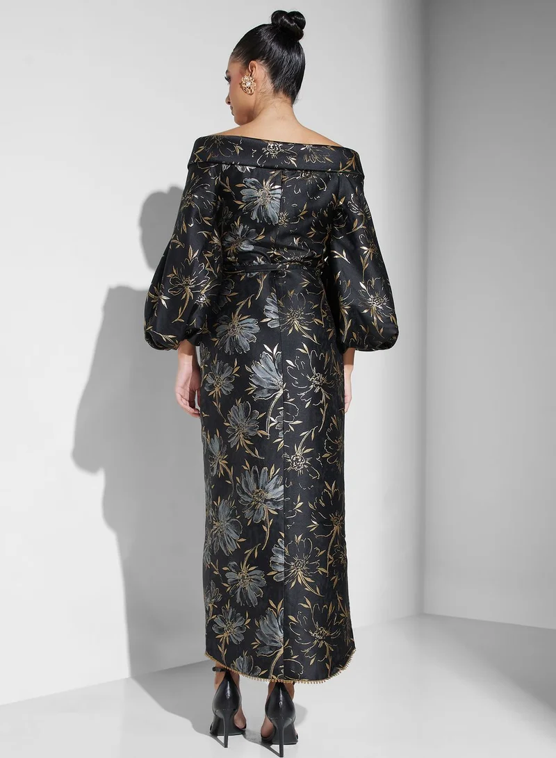 Threadz by Ajooni Off shoulder Printed Wrap Dress
