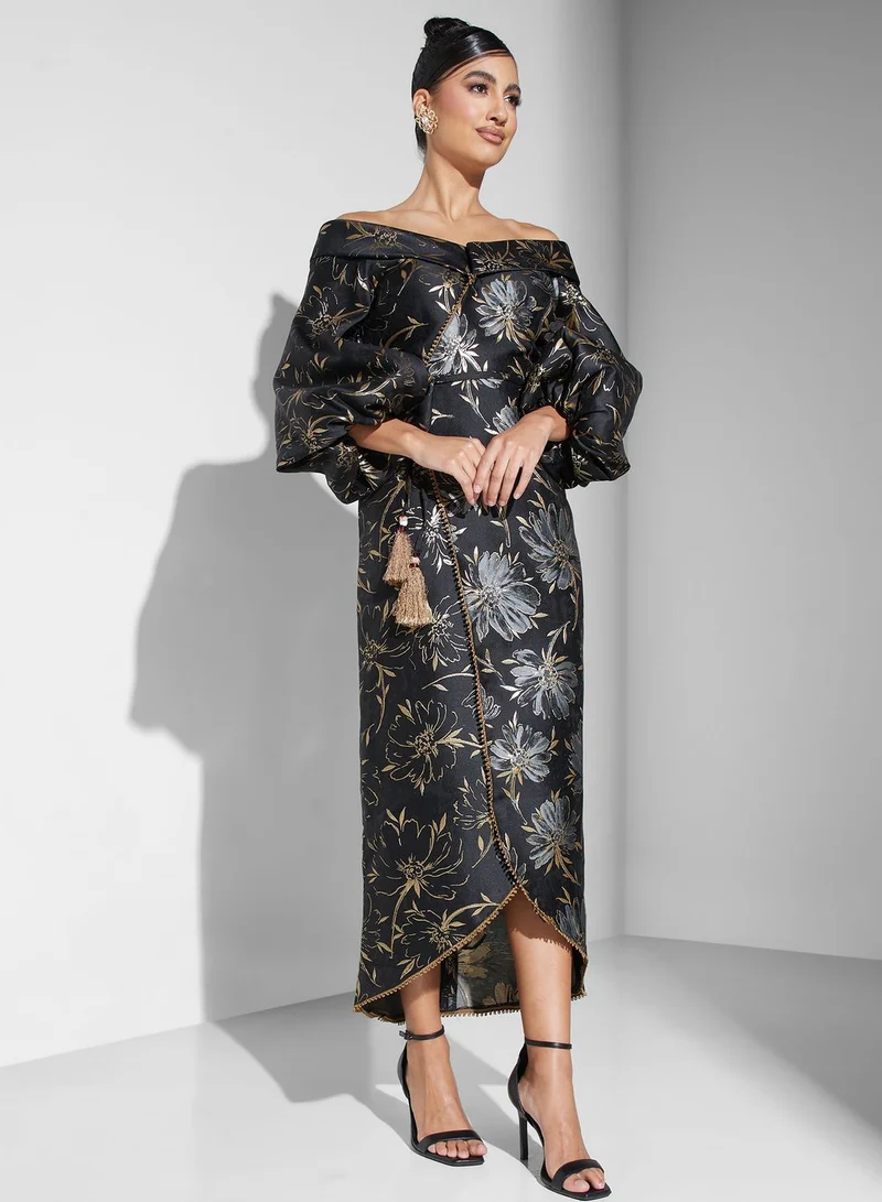 Threadz by Ajooni Off shoulder Printed Wrap Dress