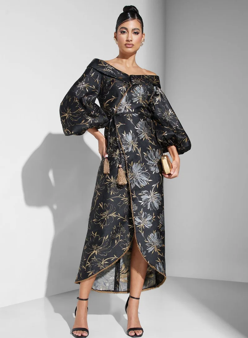Threadz by Ajooni Off shoulder Printed Wrap Dress