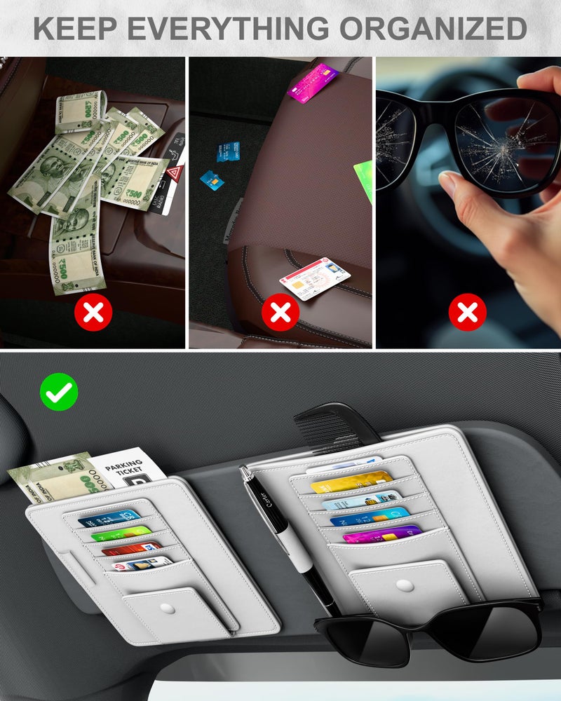 FEDUS Premium Car Organiser and Storage Car Document Holder, Sunglasses Holder for Car, Car Sun Visor Organizer Car all New Accessories Multipocket Pouch Auto Interior Accessories for Truck, SUV, Van - Image 2