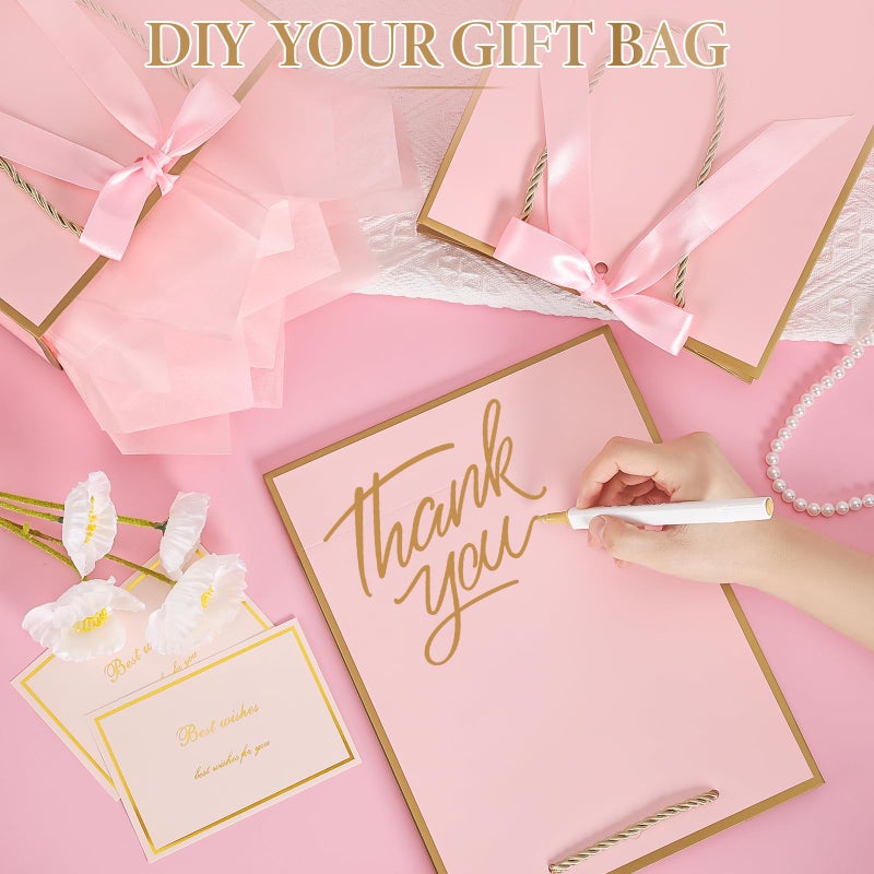JMANNI Pink Gift Bags with Handles, Mother's Day Gift Bags with Tissue Paper, 1PCS Gift Bags with Ribbon and 1 Cards 2 Tissue Paper, for Valentines Day Baby Shower Birthday Party Wedding Mothers Day - Image 5