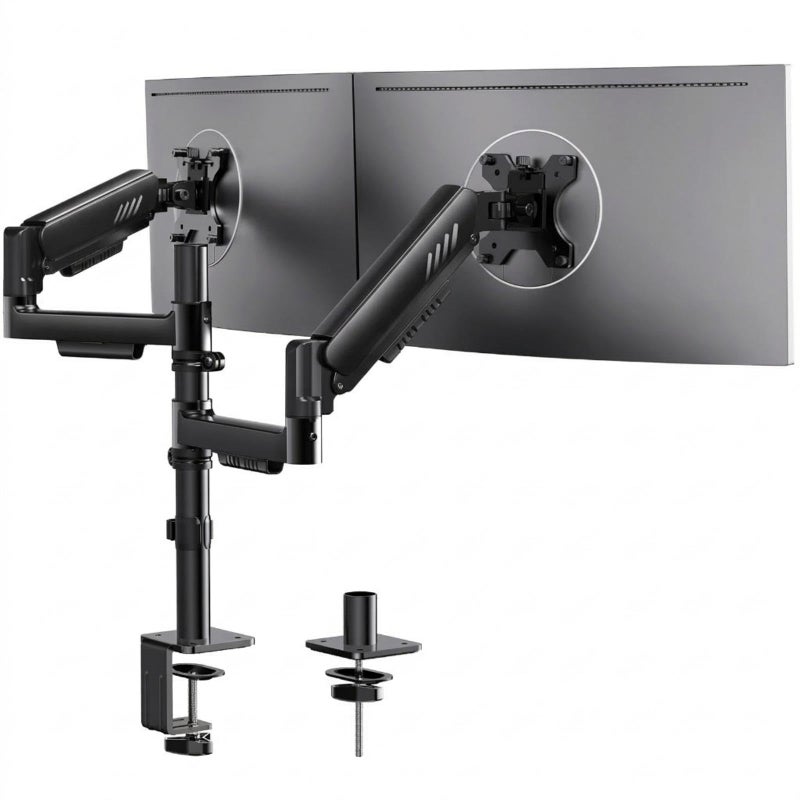 ErGear Vertical Dual Monitor Stand, Stacked Monitor Mount for 13-32â€³ Screens, Up to 19.8 lbs per Arm, Enhanced Stability with Integrated C-Clamp, Upgraded Cable Management, VESA 75x75/100x100mm, Black - Image 1