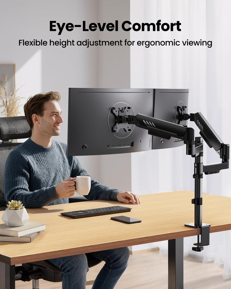 ErGear Vertical Dual Monitor Stand, Stacked Monitor Mount for 13-32â€³ Screens, Up to 19.8 lbs per Arm, Enhanced Stability with Integrated C-Clamp, Upgraded Cable Management, VESA 75x75/100x100mm, Black - Image 3