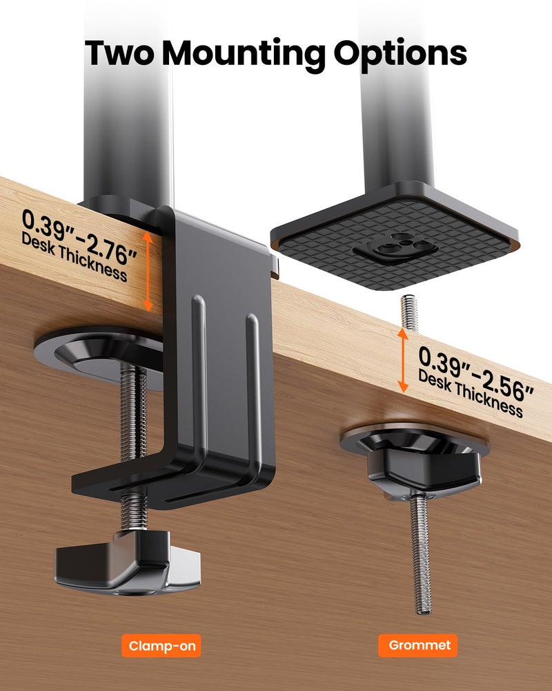 ErGear Vertical Dual Monitor Stand, Stacked Monitor Mount for 13-32â€³ Screens, Up to 19.8 lbs per Arm, Enhanced Stability with Integrated C-Clamp, Upgraded Cable Management, VESA 75x75/100x100mm, Black - Image 4