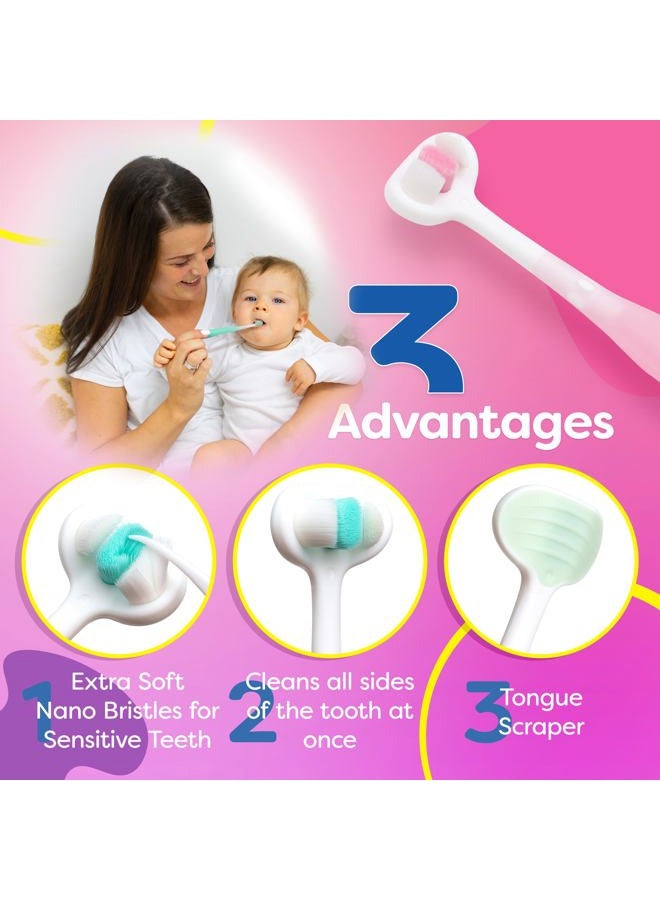 Trueocity Extra Soft Toddler Toothbrush with 10,000 Bristles, Toddler toothbrushes 1-2 Toothhugger High Efficient 3 Sides Baby Toothbrush, Infant Toothbrush, Toddler Toothbrushes 1-3, Baby Toothbrush (3 Pack) - Image 2