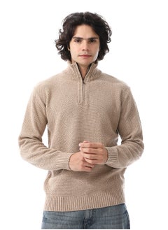 Andora Half-Zipper Long Sleeves Knitted Sweater_Beige  - Image 1