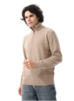 Andora Half-Zipper Long Sleeves Knitted Sweater_Beige  - Image 2