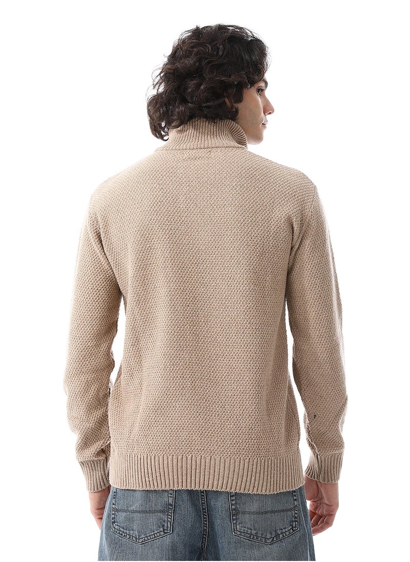 Andora Half-Zipper Long Sleeves Knitted Sweater_Beige  - Image 3