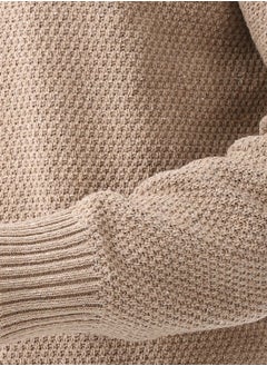Andora Half-Zipper Long Sleeves Knitted Sweater_Beige  - Image 4