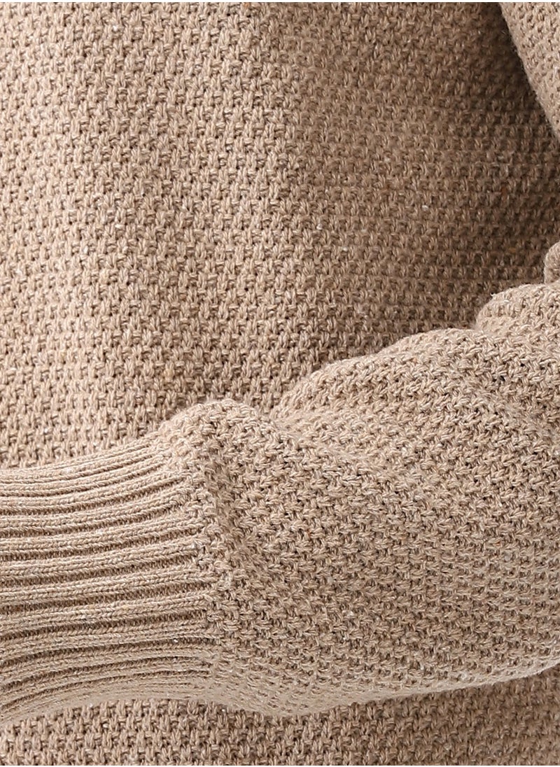 Andora Half-Zipper Long Sleeves Knitted Sweater_Beige  - Image 4