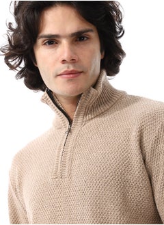 Andora Half-Zipper Long Sleeves Knitted Sweater_Beige  - Image 5